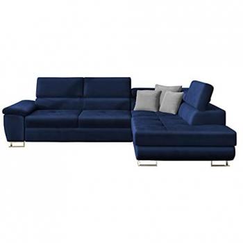 Sofá rinconero Comfivo 166, azul, con función de descanso y caja de ropa de cama, dimensiones 270 x 202 x 71 cm