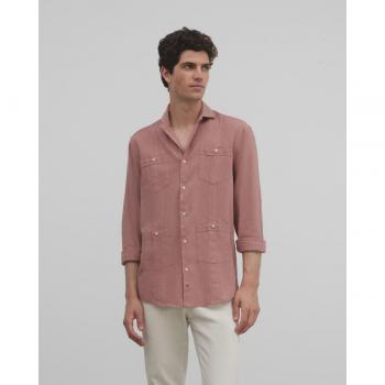 Camisa guayabera de hombre regular lisa en color coral