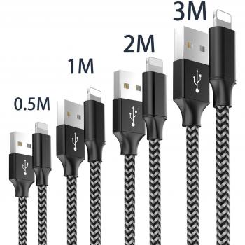 Qghappy cable cargador phone 4pack05m 1m 2m 3m nylon trenzado duradero cable de carga rapida compatible conphone 1111pro11pro maxxxs maxxr88 plus77 plus6s6s plus66 plusse5s5c