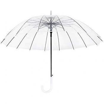 Lancoon Paraguas Cúpula Transparente Mujer, 16 Costillas De Fibra De Vidrio TamañO Grande A Prueba De Viento AutomáTico Abierto KS10White