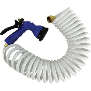 Whitecap P-0440 15FT White Coiled Hose with Adjustable Nozzle
