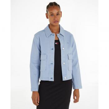 Tommy Jeans Women's Light Blue Vintage Washed Garment Dye Jacket with Front Pockets, Size S
