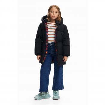 Abrigo largo acolchado negro para niña con mangas abullonadas - Desigual 2024