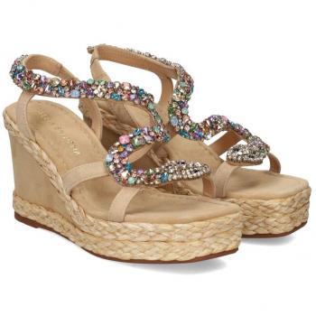 Alma en Pena - Sandalias de cuña de mujer con puntera cuadrada y pedrería