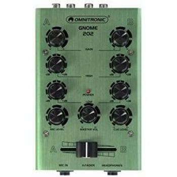Omnitronic Gnome-202 Mini DJ Mixer - Compact 2-Channel Green Audio Controller