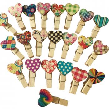 Cosanter 100 Pinzas Clip Decorativas de Madera con Corazón Adorno para Fotografías y para Colgar Regalos Color Al Azar