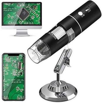 WiFi Microscopio Digital,HEYSTOP 1080P HD 2MP Mini Cámara,Aumento de 50 a 1000x Endoscopio,8 LED USB 2.0 Microscopio Ddigital con Metal Soporte Compatible iPhone iOS Teléfono Android iPad Windows Mac