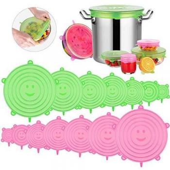 Modohe Tapas de Silicona Elásticas, 14 Tapas Silicona Ajustables Cocina, Reutilizable Fundas Protectoras para Alimentos Tapa Tazas, Boles o Tarros,Tapa del tazón, Lavavajillas, Microonda, Sin BPA