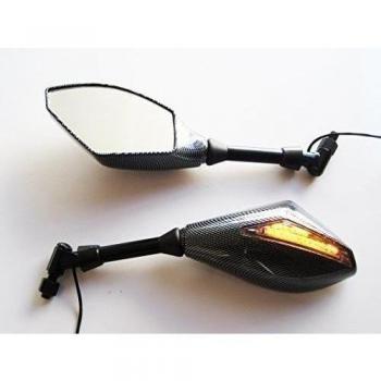 Espejos de ala de Motocicleta de Apariencia de Carbón con Luces de Viraje de LED - Indicadores Integrados con Rosca de 10mm - Ajuste Universal - Vea las Medidas en las Fotos