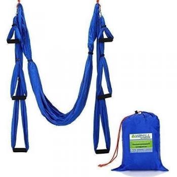 yahill® Deluxe 2,5 M elástica descompresión Terapia de inversión Trapecio antigravedad Yoga Swing, hamaca yoga, Flying Correa para yoga aérea, Yoga, Yoga Sling, capaz de 2000 LB, azul