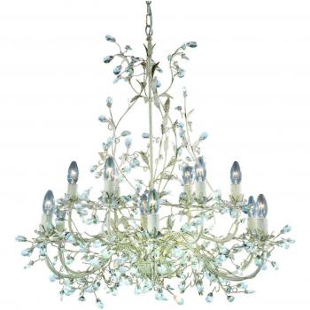 Lámpara colgante Almandite Oro, crema 12 bombillas, 146 cm, diseño de flores con cristales, compatible con bombillas E14