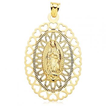 Medalla de oro 9k Virgen Niña ligera 16mm colgante redondo borde tallado