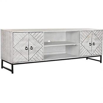 Mueble de TV DKD Home Decor 180 x 40 x 60 cm Negro Metal Blanco Madera de mango