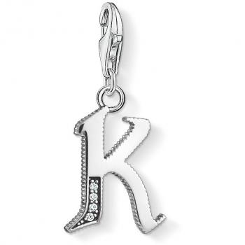Colgante Charm Letra K de Plata Esterlina con Circonitas