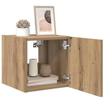 Mueble de TV Montado en la Pared con LED Roble Artesanal 30,5 x 35 x 30 cm Madera Ingenierizada