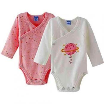 Amomí Body para Bebé, Pack de 2 unidades, Manga Larga, 100% Algodón, Suave Bodies Con Botones de Presión, Color Blanco Crudo Estampado