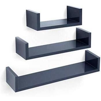 SONGMICS Set de 3 Estantes de Pared, Estantes Flotantes, 30/45/60 cm, Decorativos, Creativos, Capacidad de Carga de 15 kg, Gris LWS66GY