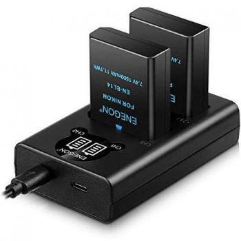 EN-EL14/EL14a Batería de repuesto paquete de 2 y Smart LED Cargador dual USB para Nikon EN-EL14/EL14a D5600 D5100 D5200 D5300 D5500 D3100 D3200 D3300 D3400 D3500 Coolpix P7000 P7100 P7200 P7700, P7800
