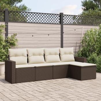 Set de Sofá de Jardín 5 Piezas con Cojines de Polyrattan Marrón