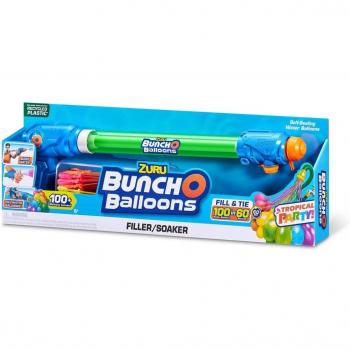Pistola de Agua Bunch O Balloons Tropical Party con Cargador y 100 Globos Autoatantes, Rápido Llenado, 51 x 14,5 x 5 cm