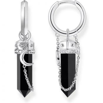 Aros con colgante de ónix y cadena plata ennegrecida