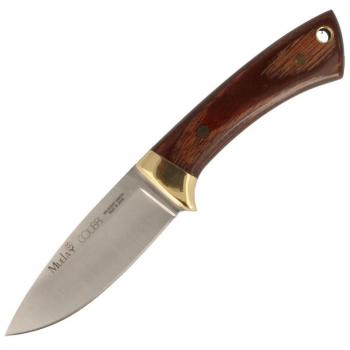 Cuchillo de caza Muela Colibrí COL-7M con cachas de madera prensada y latón, peso ligero de 75 gramos, hoja de 7 cm + tarjeta multiusos de regalo