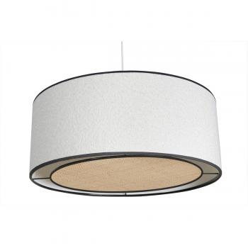 Lámpara de techo cilíndrica de borreguillo blanco y rafia natural 50 cm TRAVES
