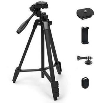 Phinistec 137cm Aluminio Trípode Móvil para iPhone, Smartphone, Webcam, Proyector, Gopro con Soporte de Telefono y Adaptador Gopro y Control Remoto Bluetooth