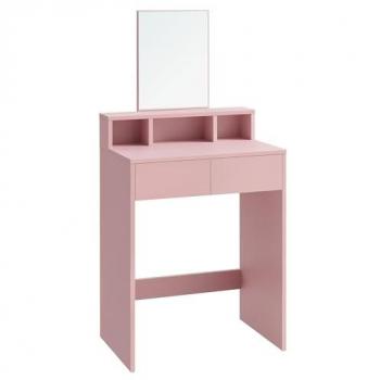 Tocador Rosa Jalea con Espejo Grande - Mesa de Maquillaje Moderna con 2 Cajones y 3 Compartimentos, Estilo Moderno