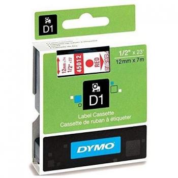 DYMO® D1 cinta laminada D1, plástico, laminado, 7 m x 12 mm, color rojo/transparente