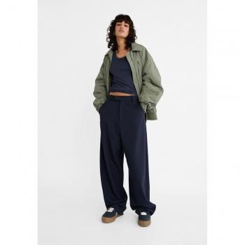 Stradivarius Smart Baggy Trousers in Navy Blue