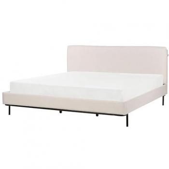 Cama matrimonial moderna tapizada en tela de poliéster beige crema con somier y cabecero 180 x 200 cm Corio
