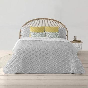 Funda Nórdica 100% Algodón Orgánico Nashik Gris 175 Hilos 220 x 220 cm para Cama de 135/140, Certificado Oeko-Tex