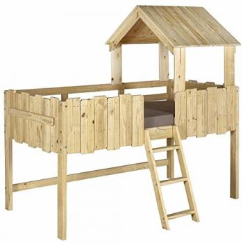 Cama casita infantil de madera maciza natural 90x190 cm