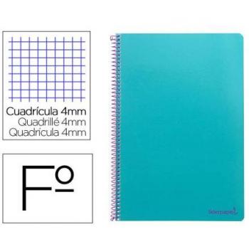 Cuaderno espiral Liderpapel folio smart Tapa blanda 80h 60gr cuadro 4mm con margen Color turquesa.