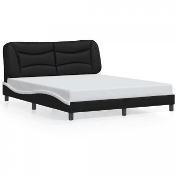 Black and White Faux Leather Queen Bed Frame without Mattress 152x203 cm