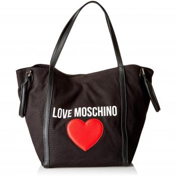 Love Moschino - Borsa Canvas E Pebble Pu, Bolso de mano Mujer, Negro