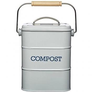 KitchenCraft Living Nostalgia Metal Kitchen Compost Bin, French Grey, 16.5 x 12 x 24 cm