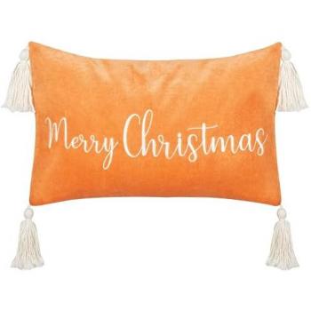 Cojín Decorativo de Terciopelo Naranja con Motivo Navideño y Borlas 30 x 50 cm Lithops