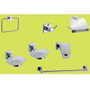 Set de Accesorios de Baño Serie Geo 7 Piezas Metal Cromado y Vidrio Satinado