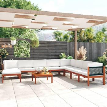 9-Piece Garden Lounge Set with Cream Cushions and Solid Acacia Wood