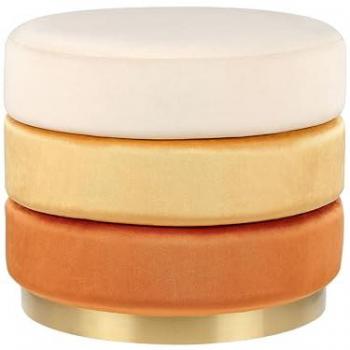 Puf de terciopelo naranja ombre 48 cm con base dorada estilo moderno glamuroso