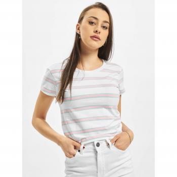 Urban Classics Women's Cropped Stripe T-Shirt in White/Girly Pink