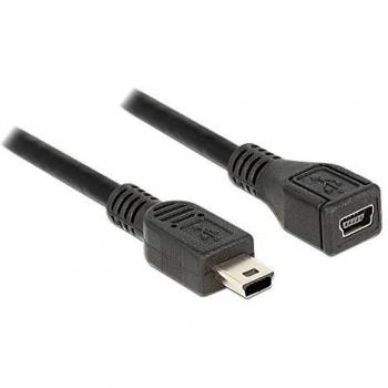 Delock 82667 - Cable de Extensión USB 2.0 Mini-B Macho/Hembra, 1m, Negro, Velocidad de Transferencia 480 Mbit/s