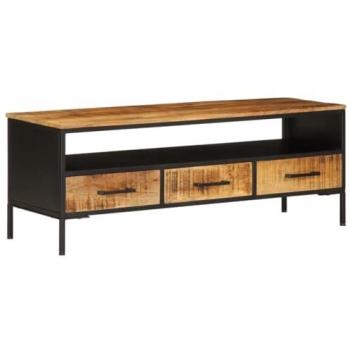 Mueble de TV madera maciza de mango rugosa 110x35x40 cm Marrón