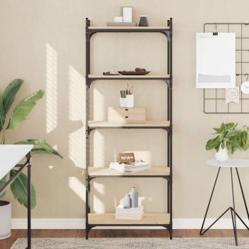 Librería 5 estantes madera ingeniería 60x30x154cm Negro, Roble Sonoma, Roble ahumado Mueble Almacenaje Estantería para Oficina, Estudio, Dormitorio