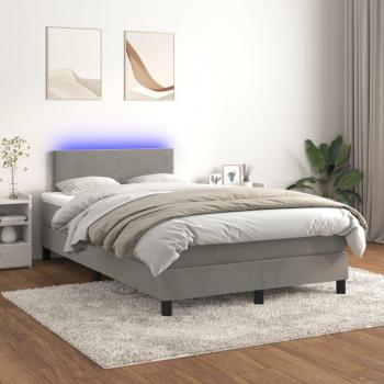 Colchón cama box spring de muelles con LED gris claro 120x200 cm terciopelo