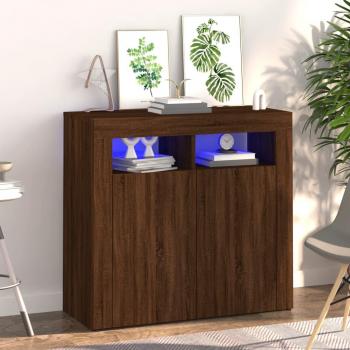 Aparador con LED Roble marrón claro 80x35x75 cm