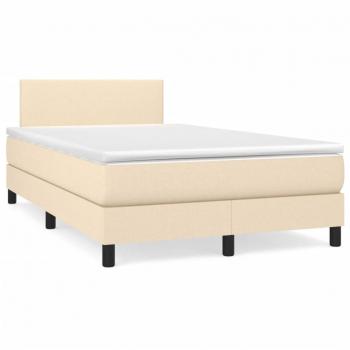 Cama box spring de muelles con colchón y luces LED en tela crema 120x190 cm