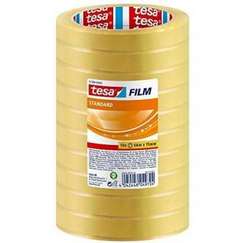tesa film standard , Cinta Adhesiva Multiuso Transparente para el Hogar, la Oficina y la Escuela , 66 m x 15 mm , 10 Piezas